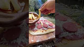 Cooking italian stromboli roll Pizza  subscribe food outdoorcooking cooking bushcraft camp [upl. by Pontus]