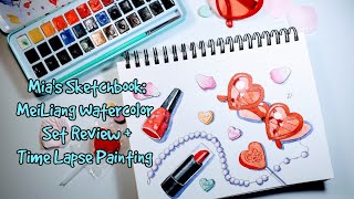 Mias Sketchbook MeiLiang Watercolor Paint Set Review  Time Lapse Video [upl. by Mahau]