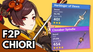 Chiori Weapon Comparison Cinnabar Spindle vs Harbinger of Dawn [upl. by Berneta198]