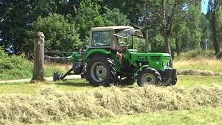 Landwirtschaft im Odenwald Deutz D 5206 mit Swatmaster 7132 Vario bei der Heuernte 2018 [upl. by Bartholomeus]