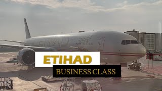 ETIHAD AIRWAYS BUSINESS CLASS Paris to Abu dhabi EY32 Boeing 777 300er [upl. by Anaidiriv539]