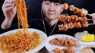 Spicy Stirfried Noodles and Seasoned Spicy Chicken EATING SOUND MUKBANG～PRUMIR～ASMR [upl. by Llevad]