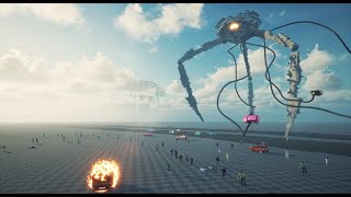 Interlakes War of the Worlds inspired Game  Tripod Ability Throwing Vehicles at Fleeing Crowds [upl. by Sauers603]