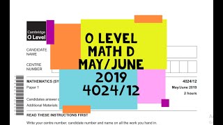 O Level Math D Paper 1 402412 MayJune 2019 [upl. by Jarvis]