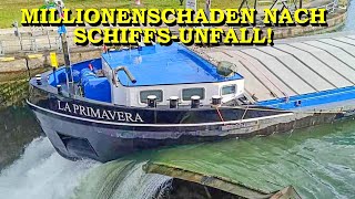 FRACHTSCHIFF RAMMT SCHLEUSENTOR  MILLIONENSCHADEN AUF DEM RHEIN  SCHIFFSUNFALL LIVE GEFILMT [upl. by Yokum]