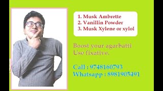 Agarbatti booster and fixative  Musk Ambrette Vanillin Powder Musk xylene or xylol [upl. by Yesdnil]