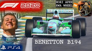 F1 2020 DELUXE EDITION BENETTON B194 MICHAEL SCHUMACHER HORI APEX RWA RACING WHEEL GAMEPLAY PS4 [upl. by Jarrod]