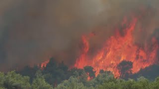 Greek residents abandon homes as wildfires near [upl. by Nohtahoj922]