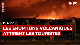 Islande les éruptions volcaniques attirent les touristes RTBF Info [upl. by Magdaia]