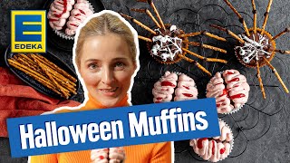 Gruselige HalloweenMuffins  Einfaches Backrezept [upl. by Llerrom547]