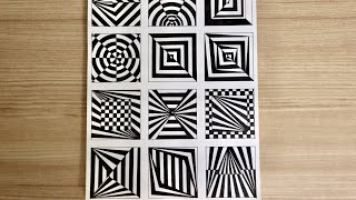 12 EASY Optical illusion drawingspatternstricksabstract drawings  Part2 [upl. by Niltiac]