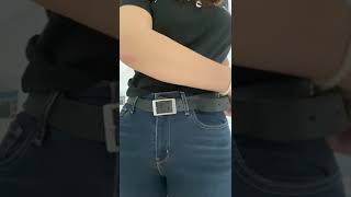 Buttoning and unbuttoning tight blue jeans and unbuckling black belt 3 [upl. by Lubba]