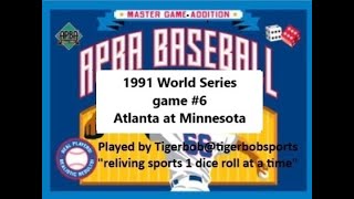 1991 World Series gm6 Atlanta at Minnesota Apba baseball mastergame [upl. by Eidnew656]