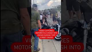 VIDEO motorcycle CRASHES into crowd of people at cruise [upl. by Groh327]