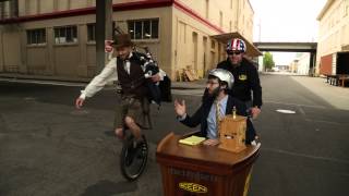 A Bagpiping Unicyclist The Unipiper amp Some Goats [upl. by Ymereg]