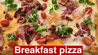 Breakfast pizza bacon eggs and tomatoes [upl. by Gemina]