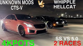 CADILLAC CTSV VS WHIPPLE HELLCAT amp SS VS 50 4KPOTS mexico racing hellcat mustang camaro ctsv [upl. by Lucio]