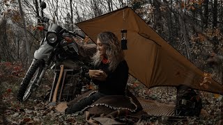 Solo Camping Beside My Motorcycle as a NEW Rider  Steak amp Eggs on the COALS [upl. by Leahplar]