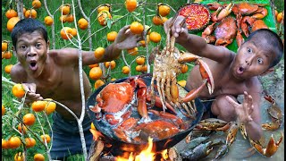 Primitive technology  Cacth crab cooking in jungle amp meet rich fruit  Eating show [upl. by Bledsoe]