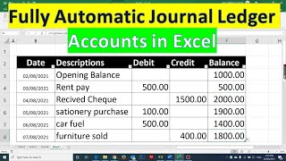 How to create a journal ledger book in excel step by step  Fully automatic journal ledger account [upl. by Urial]