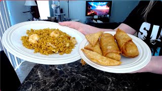 My First Time Trying Crab Rangoon With Shrimp Fried Rice And Egg Rolls crabrangoon eatwithme [upl. by Eyram]