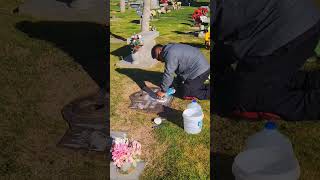 Insane Granite Headstone Restoration Must Watch granite headstone cemetery restoration clean [upl. by Aseram]