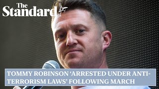 Tommy Robinson arrested under antiterrorism laws following London march [upl. by Annyl]