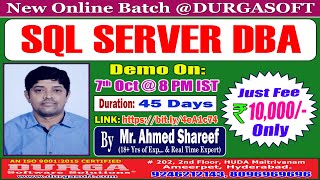 SQL SERVER DBA Online Training  DURGASOFT [upl. by Lindy]