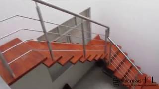 Instalación de Escalera metálica de viga central  baranda en acero inoxidable [upl. by Halpern]