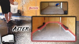 Pouring Epoxy With Flakes To Coat Trailer Wood Floors For Protected amp Clean Towing Surfaces [upl. by Ahsenal]