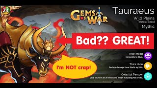 Gems of War Tauraeus New Mythic is BAD Hes AWESOME Team guide and strategy [upl. by Esmerelda381]