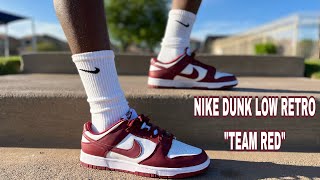 EARLY LOOK 2022 NIKE DUNK LOW RETRO quotTEAM REDquot UNBOXING REVIEW amp ON FEET THESE ARE A HIT [upl. by Sebastian]