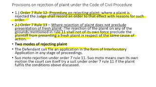 Rejection of plaint order 7 rule 11 CPC [upl. by Cairistiona]