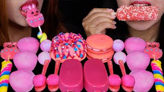 ASMR STRAWBERRY MOCHI ICE CREAM EDIBLE CHOCOLATE SPOONS UNICORN SPRINKLE CAKE RUBY CHOCOLATE BAR [upl. by Galven]