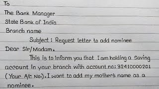 How to write an Application for Adding Nominee in Bank Account  Add Nominee [upl. by Alyl]
