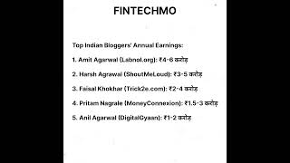 Top Indian Bloggers Annual Earnings shorts blogger earning hindi youtubeshorts [upl. by Danzig]