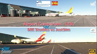 FS 2020  LEBL Barcelona Airport comparison MK Studios vs JustSim [upl. by Zeuqcaj263]