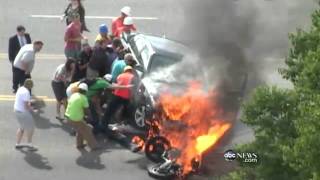 Biker Rescued From Burning Wreck [upl. by Milman]