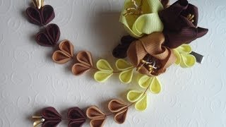 Красивая заколка Цумами Канзаши  Beautiful hairpin Tsumami Kanzashi [upl. by Eeral767]