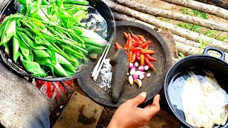 IKAN ASIN KUAH PEDAS PETE KULUBAN DAUN SINGKONG  dapur gosong daily cooking recipes  asmr [upl. by Ahcurb]