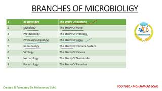 BRANCHES OF MICROBIOLIGY Based On Taxonomical Characteristic microbiology branchesofmicrobiology [upl. by Bhayani]