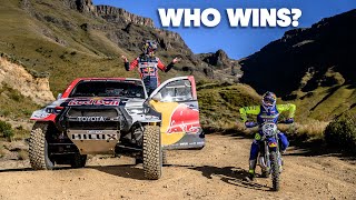 Dakar Rally Car VS Dirt Bike Who is Quickest up Sani Pass [upl. by Llertnom753]