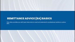 Remittance Advice RA Basics [upl. by Cline191]