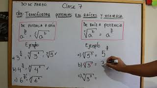 clase 7  convertir potencias en raices y raices en potencias [upl. by Ennaegroeg508]