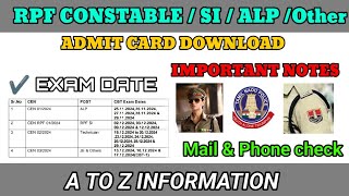 HOW TO ADMIT CARD DOWNLOAD IN RRB  RPF  CONSTABLE  SUB INSPECTOR  ALP  JE AND OTHER EXAM rpf [upl. by Airual179]