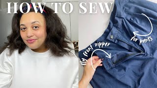 How to sew a fly front zipper for pants  step by step sewing tutorial [upl. by Arabela]