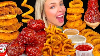 ASMR MUKBANG Spicy Jalapeno Chicken Sandwich Curly Fries Dill Dip Crispy Onion Rings Coleslaw 먹방 [upl. by Sobmalarah]