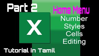 MS Excel Home Menu Number Styles cells Editing Tutorial in Tamil [upl. by Artiek]