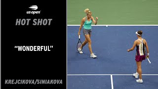 Barbora KrejcikovaKaterina Siniakova Win Incredible Point  2022 US Open [upl. by Atirihs]