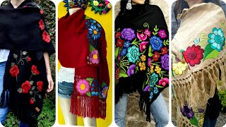 Maxican multiple colours shawl wrap scraf Embroidery patternquotvintage Crewel embroidery warp amp scraf [upl. by Sorkin]